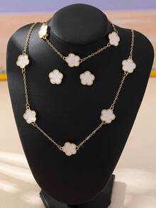 1 套时尚金色和白色幸运草项链、耳环和手链套装 - 彩色 - 查看 2