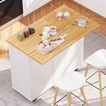 Alacenas De Cocina Con Ruedas Y 3 Cajones Mesa Plegable Isla - Blanco - Ver 9