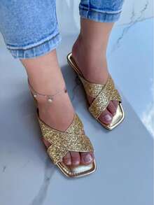 Women's Flat Sandal X Glitter - 金色 - 查看 3