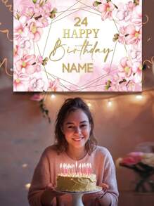 1 pieza Tela de fondo personalizable con nombre y edad para fiesta de 18 cumpleaños, decoración de banner de fondo con diseño verde y dorado para fiesta de cumpleaños de bebé y adulto