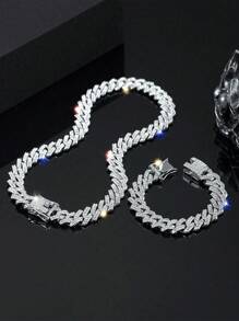 1 pieza Conjunto de collar y pulsera de eslabones cubanos estilo Miami pesado para hombres, estilo hip-hop, collar de múltiples tamaños, joyería de rapero de moda callejera, regalo
