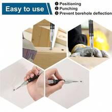 2PCS 127mm Woodworking Center Punch Automatic Spring Locator Glass Striker Broken Window Silver Black Automatic Sample Punch Tool - Black and White - View 6