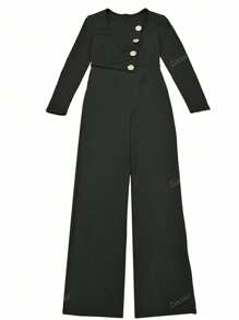 Tuta elegante di moda da donna a maniche lunghe e colore tinta unita, adatta per compleanni, lauree, feste formali serali, festival