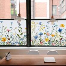 1 Stück Buntglas-Fensterfolie mit Frühlingsblumen, Fensterverkleidungsfolie mit geätztem Glas-Effekt, klassisch europäischer, farbenfroher Dekorfilm für Küche und Zuhause