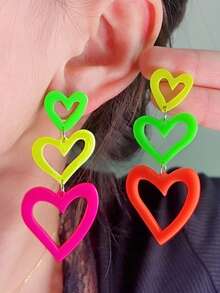 1 Pair Fashionable Hollow Five-Pointed Star Acrylic Simple Style Earrings For Women - Fluorescent Hollow Stars - View 12