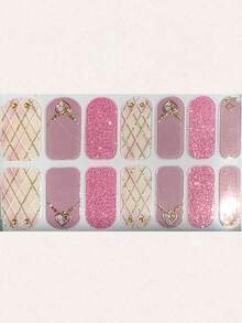 3D Rhinestone Diamond Plaid Nail Stickers, Heart Shaped Shiny Metallic Nail Art Decorations - Multicolor - View 2