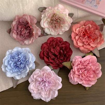 1 件精致花卉侧夹照片道具发夹，浪漫唯美风格女孩发饰，牡丹和山茶花设计爪夹发夹发夹，花朵，度假装女士