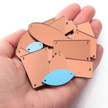 50 piezas Parches de espejo acrílico de formas surtidas, multicolor, 2 agujeros, suministros de costura y manualidades