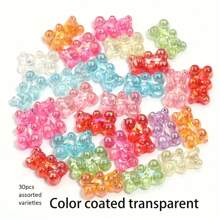 Set de 30 cuentas de oso de acrílico - transparentes, de unicolor y de degradado, utilizadas para la fabricación de joyas DIY, de 18x11mm - perfecto para pulseras, collares, llaveros, atrapa sueños, borlas y manualidades.