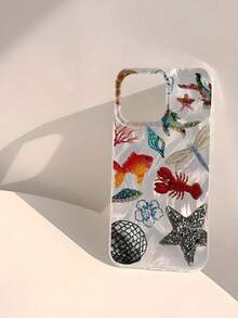 1 pieza de Funda transparente suave brillante y lisa con efecto de impresión personalizada de elementos de langosta, libélula, pez y estrella, resistente al agua, a las huellas dactilares y a los arañazos, para teléfono - Multicolor - Ver 3