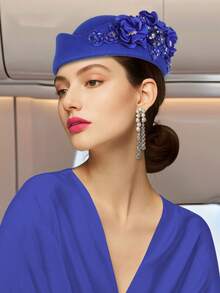 1Pc Felt Turban Hat Pillbox Hats For Women Derby Hat Fascinator Hats With Flower Embellished Elegant Ladies Tea Party Hats Vintage Beret Hat Decorated With Rhinestone Fashion Fedoras Cap For Cosplay Costume Accessories For Wedding Party Women Ladies Gift Sleep Bonnet - A - View 10