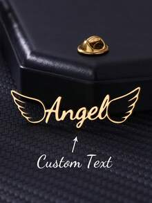 Custom Angel Wings Name Brooches For Women Men Stainless Steel Customized Brooch Pins Badges Personalized Wedding Party Jewelry On Clothes - Multicolor - View 6