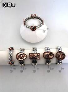 1pc Fashion Metal Flower Pattern Vintage Western Cowboy Style Adjustable Bracelet, Unisex
