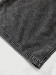 Capri Drawstring Waist Pocket Front Casual Versatile Acid-Washed Shorts