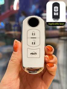 Capa protetora de TPU para chave remota, acessório automotivo moderno e elegante, ideal para entusiastas de carros. Compatível com os modelos: 2, 3, 6, Atenza, Axela, Demio, CX-5, CX-3, CX-7 e CX-9. - Série Silver Edge - Concha Única - Ver 7