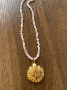 Colorful Beaded Necklace With Starfish And Shell Pendant, Stainless Steel Spring Ring Choker, Spring/Summer