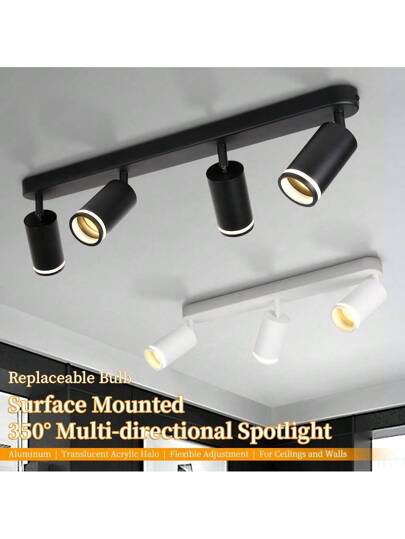 Ative Ceiling Mounted Linear Track Lighting, Wand Living Room Single/Double/Triple/Quad Head Aluminum Spotlight GU10 Lamp Holder, Vintage Or out Bulbs, Easy Installation, Hardwired, Exhibition Hall/Reading Room/Dining Room/Bar/Bedroom/Cafe/Dining Hall/Clothing Store/Living Room, Available In Multiple Sizes As Needed view 2