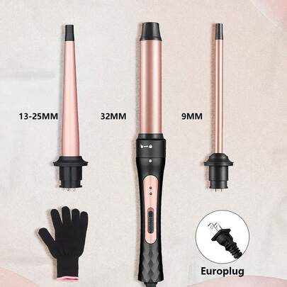 三合一卷发棒，卷发棒套装包括 0.75-1 英寸锥形卷发棒、1.25 英寸大卷发棒和 0.35 英寸细卷发棒以及可互换陶瓷卷发棒套装，适用于短发和长发