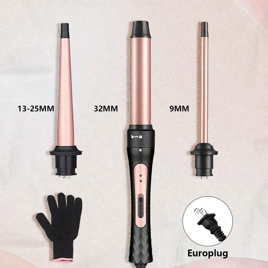 3-In-1 Curling Iron Set, Includes 0.75-1 Inch Tapered Curling Wand, 1.25 Inch Large Curling Wand And 0.35 Inch Small Curling Wand, Interchangeable Ceramic Barrels, Suitable For Short And Long Hair - US A Type Plug(110-127V) - View 1