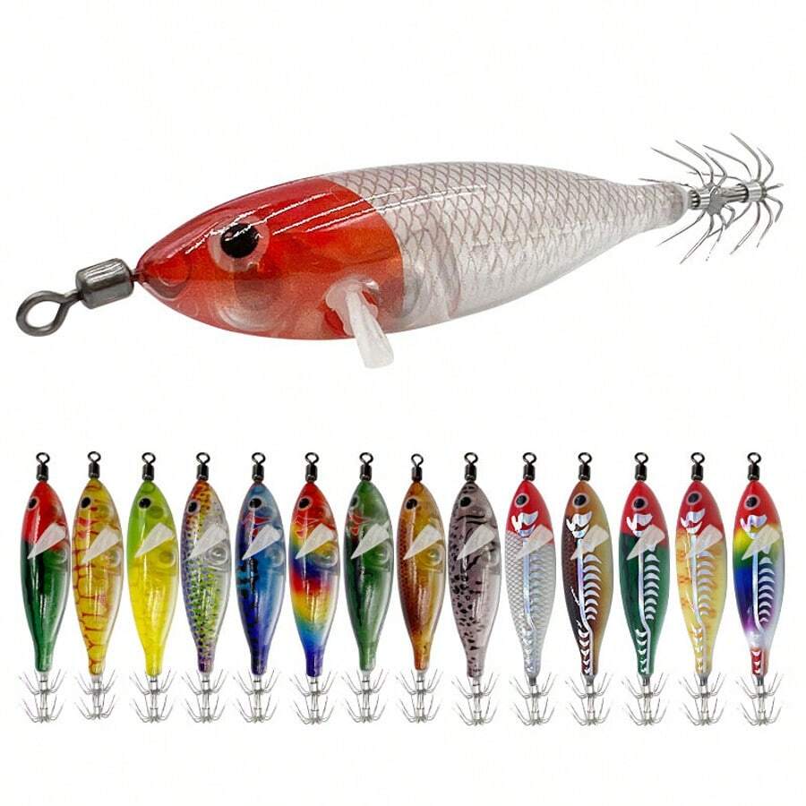 5 حبات/عبوة طُعم روبيان مضيء مصنوع من خشب ، وزن 5.7 جرام ، فتحة ربط كبيسة ومشبك هوك للسمك الأخطبوط والحبار ، طُعم صيد البحر - متعدد الألوان - مشاهدة 1