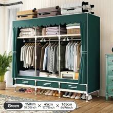 Komplett-Stahlrahmen-Garderobe mit Schublade, einfache Montage, stoffverstärkte Garderobe für Mietwohnungen, Schlafzimmer, doppelte Kleiderlagerung, Stoffgarderobe