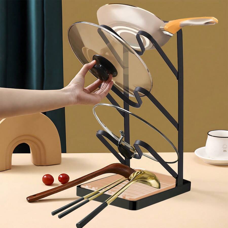 3 Saucepan Pot Pan Storage Rack Holder Kitchen Cupboard Organiser Stand Shelf UK - Black Pan Dish Storage Holder - View 1