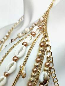 1 件可调节贝壳串珠身体链，适合度假和派对装扮 - 金色 - 查看 4