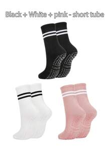 3 paires de chaussettes antidérapantes pour le Pilates, chaussettes antidérapantes pour femme pour le Pilates, chaussettes adhérentes pour le Pilates, chaussettes à grip pour le yoga, noir, blanc, rose, sport