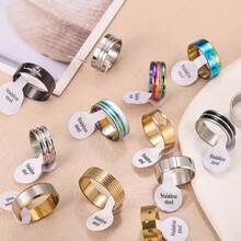 10pcs/Pack Luminous Stainless Steel Couple Rings, Punk Hip Hop Style Assorted Set, Rings Jewelry Accessories For Party & Daily, Random Delivery In OPP Bag - Silver - View 5