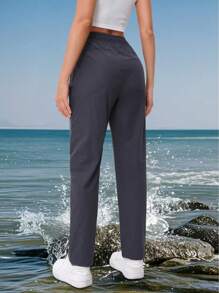 Pantalon de randonnée outdoor léger et respirant pour femmes, taille haute avec cordon de serrage, taille élastique, double poche zippée