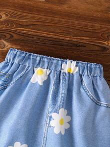 2pcs/Set Young Girl Casual 3D Flower Flounce Trim Top And Skirt Set, Summer - Apricot - View 6