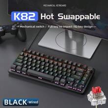 APAYADO Teclado Mecânico Multiuso APAYADO K82 com Botão Rotativo, Iluminação de Bottom Legal, 82 Teclas com Suporte para Substituição Rápida de Teclas, Teclado com Conexão com Fio Adequado para Jogos, Escritório e Uso Doméstico, Opções de Cor: Preto, Azul Berry e Luz da Lua, Opções de Interruptor: Interruptor Vermelho e Interruptor Azul