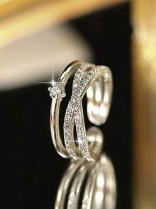 1 chiếc nhẫn sang trọng thiết kế hình thánh giá tối giản đính đá Zirconia, món quà Ngày của Mẹ tuyệt vời nhất dành cho phụ nữ, nhẫn cưới, nhẫn đính hôn, trang sức cho tiệc tùng, dạ hội, liên hoan. - Màu Bạc Cổ - Xem 8