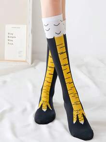 1 双趣味鸡爪图案袜子，新奇搞笑鸡腿袜，适合万圣节、男女、秋季 - 彩色 - 查看 3