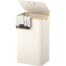 Free Shipping - 100L Tall Laundry Hamper With Lid N Handle, Large Waterproof Clothes Laundry Basket Laundry Storage Bin Organizer For Dorm, Bathroom, Bedroom, Laundry Room, Clothing, Toys - 米色 - 查看 1