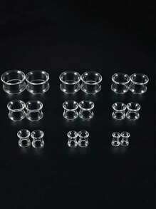PAR de Tapones de Oreja con Doble Rebordes de Cristal Natural en Colores AB/Arcoíris/Transparente, Túnel y Dilatadores de Oreja, Joyería de Perforación Corporal