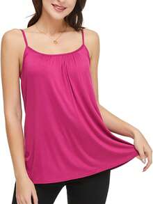 Plus Size Women's Cami With Built In Bra Flowy Tank Top Swing Pleated Shirt Camisole Adjustable Spaghetti Strap With Shelf Bra Cup Pad Loose Tops Summer Beach Casual S-4XL - Màu Hoa hồng đỏ - Xem 5