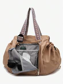 新款时尚摇篮包大容量纯色背包，储物袋多功能旅行妈咪包单肩包，小巧设计可扩展大容量，多口袋背包，男女通用