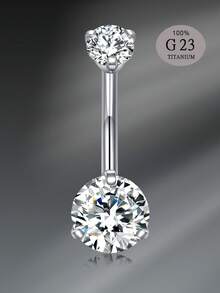 CIZME 1个14g 10mm G23钛钢肚脐环，纯钛肚脐环，女士肚脐穿刺饰品，10mm钛钢肚脐环，方形立方氧化锆肚脐穿刺饰品，14g肚脐环/肚脐钉，14g肚脐环/肚脐钉套装（男女通用），肚脐穿刺饰品 - 銀色 - 查看 10