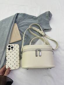 1pc Women's Mini Handbag, Fashion Solid Color Embroidery Rhombus Pattern Crossbody Bag Suitable For Cards And Keys - 米色 - 查看 4