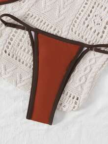 2pcs Sexy Micro Bikini Set, Halter Flower Accent Top And Adjustable High Cut Triangle Bottoms - Multicolor - View 6