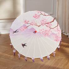 Retro Chinese Umbrella With Tassels Floral/Animal Print Silk Parasol Umbrella Photography Props - White - View 2