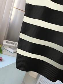 FOR BEAUTY 春夏新款复古条纹撞色翻领无袖针织衫，宽松休闲套头衫，通勤时尚上衣，新年新风尚 - 黑色 - 查看 4