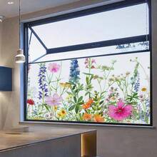 1 Stück Buntglas-Fensterfolie mit Frühlingsblumen, Fensterverkleidungsfolie mit geätztem Glas-Effekt, klassisch europäischer, farbenfroher Dekorfilm für Küche und Zuhause
