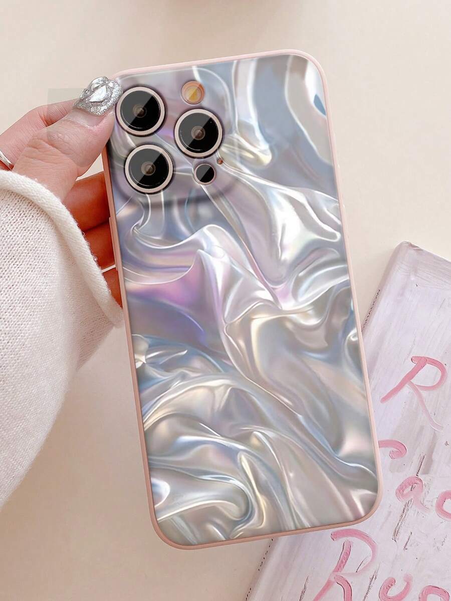 1pc High-End Bright Gradient Texturized Pattern Matte Frosted Anti-Drop Mobile Phone Case Compatible With Apple/Redmi/Infinix/Vivo - Pink - View 1