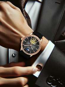 1pc Men's Luminous Moon Phase Design Cool Personalized Automatic Mechanical Wristwatch - Watch - View 6