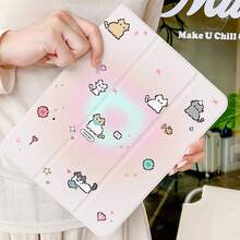 1pc Cute Pink Cat Heart Printed Acrylic Protective Case With 720 Degree Rotation & Pen Slot, Shockproof For 10-Inch Tablet, Compatible With Huawei IPad, A Great Gift - Multicolor - View 3