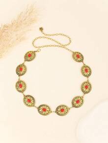 1pc Gold Tone Metal Floral Engraved Women's Waist Chain