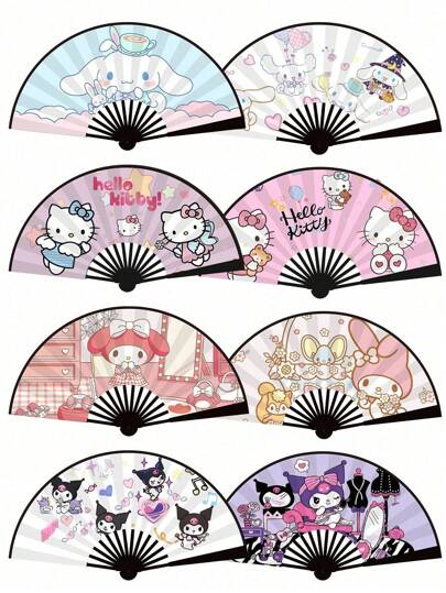 Sanrio 1Pc Cute Cartoon Party Non Woven Handheld Fan Folding Fan Summer Essential For Cooling And Collection Two Sides Different Styles Hello Kittys Kuromis Cinnamorolls My Melodys (Some Parts May Be Random)Gratitude For Gifts