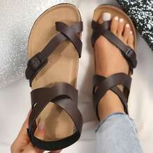Women's Adjustable Buckle Non-Slip Sandals,Comfortable Arch Support Strap Cork Insole Slippers - 棕色 - 查看 4